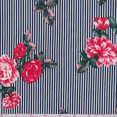 ITY Dark Navy/White/Red Floral Pinstripe Jersey Knit
