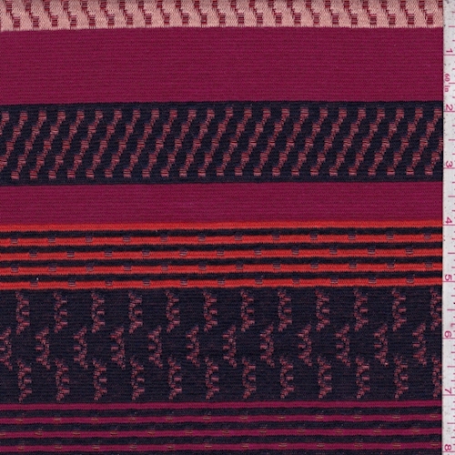 Berry/Dark Navy/Orange Deco Stripe Double Knit