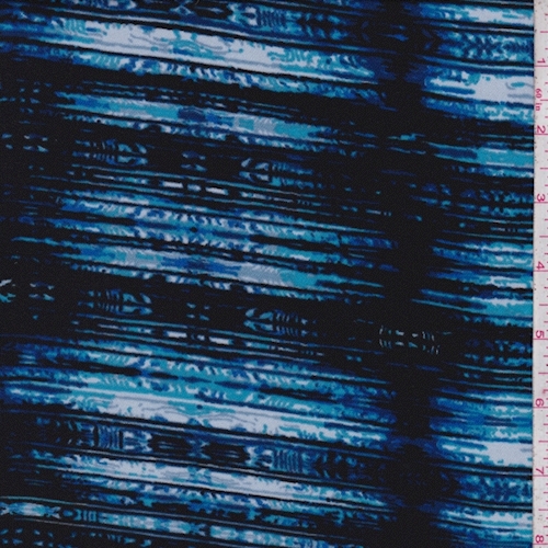 Aqua/Black/Blue Seismic Stripe Crepe Georgette