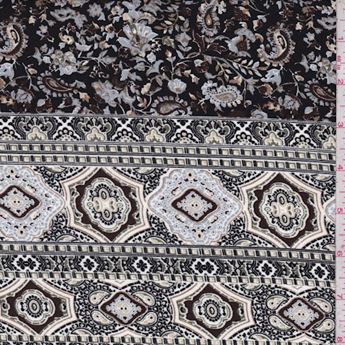 Black/Grey/Brown Paisley/Floral Crepe Georgette