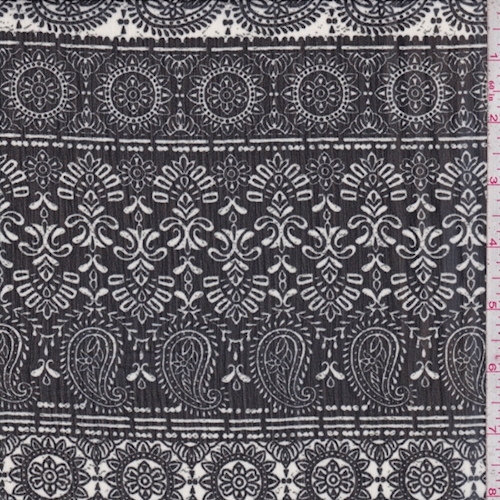 Black/Off White Deco Stripe Crinkle Chiffon