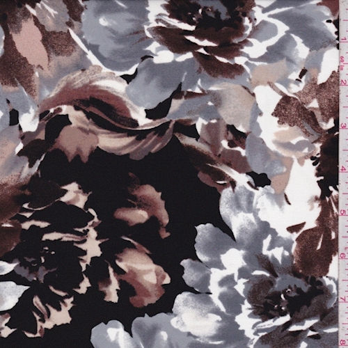 Black/Pewter/Brown Mottled Floral Crepe Georgette