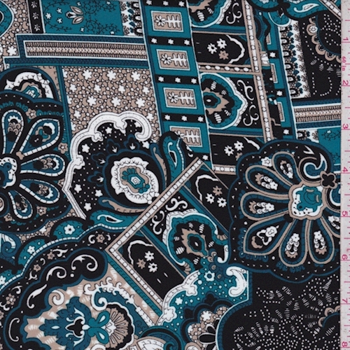 Teal/Black/Tan Moroccan Crepe Georgette