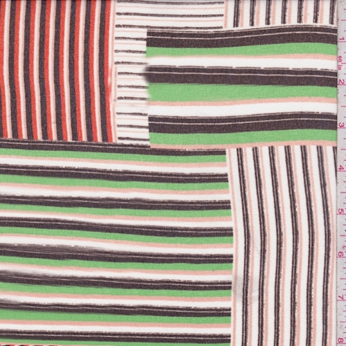 White/Green/Orange Stripe Patchwork Pebble Chiffon