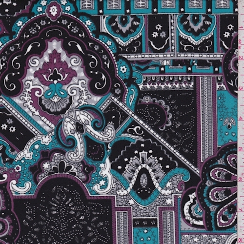 Black/Teal/Purple Moroccan Crepe Georgette
