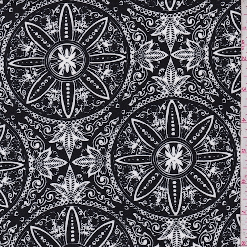 Black/White Floral Medallion Double Brushed Jersey Knit