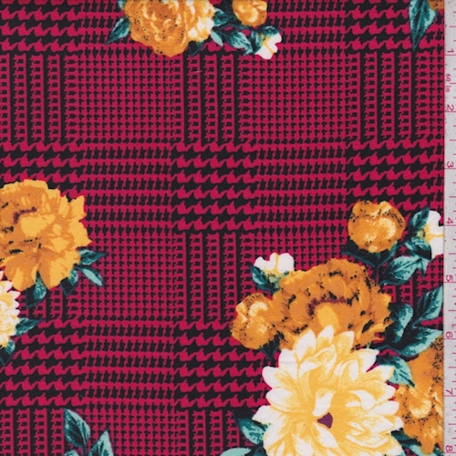 Watermelon/Gold Glen Plaid Floral Double Brushed Jersey Knit