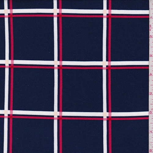 Navy/Pink/White Check Double Brushed Jersey Knit