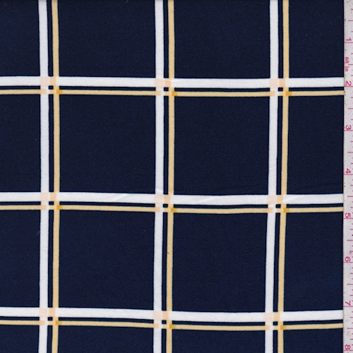 Navy/Yellow/White Check Double Brushed Jersey Knit