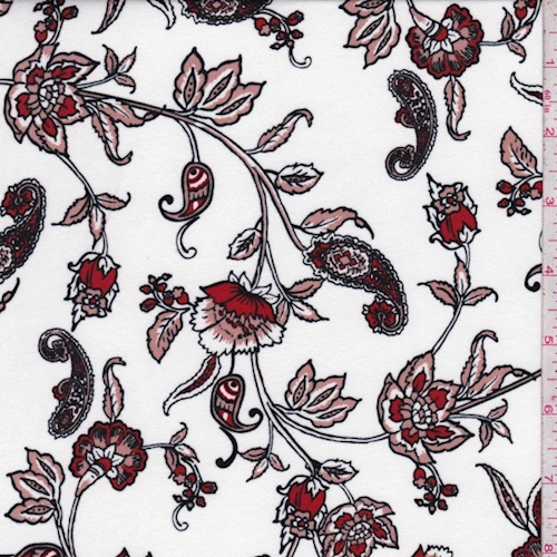 White/Beige Stylized Floral Double Brushed Jersey Knit
