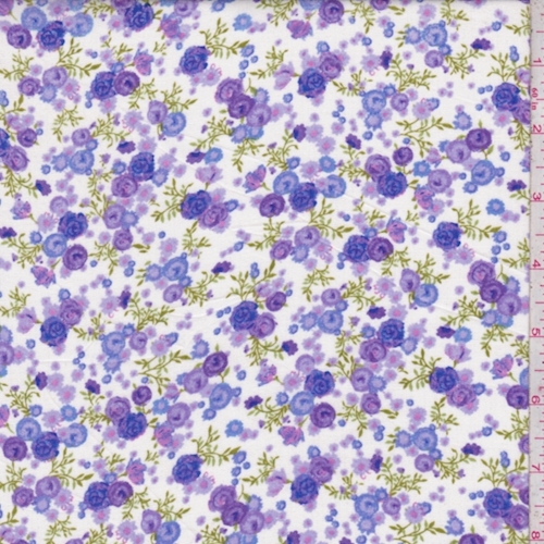 White/Lilac Mini Floral Rayon Challis