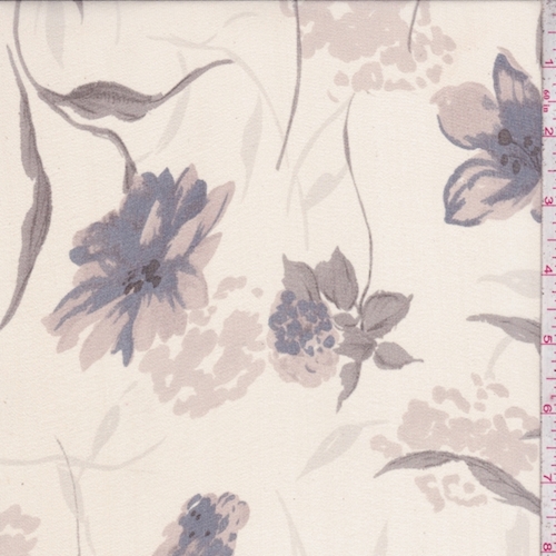*3 3/8 YD PC--Pale Tan Floral Stem Silk Chiffon