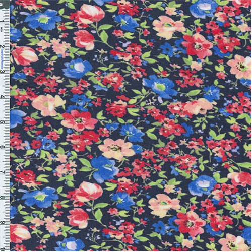 *5 1/2 YD PC--Blue/Pink Multi Floral Hatchi Knit