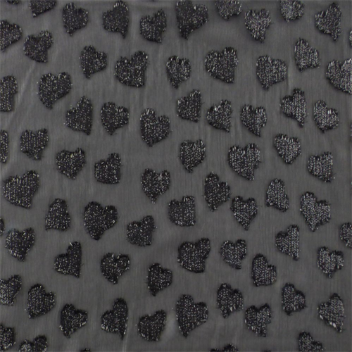 *3 YD PC--Black Sparkle Heart Crinkled Chiffon