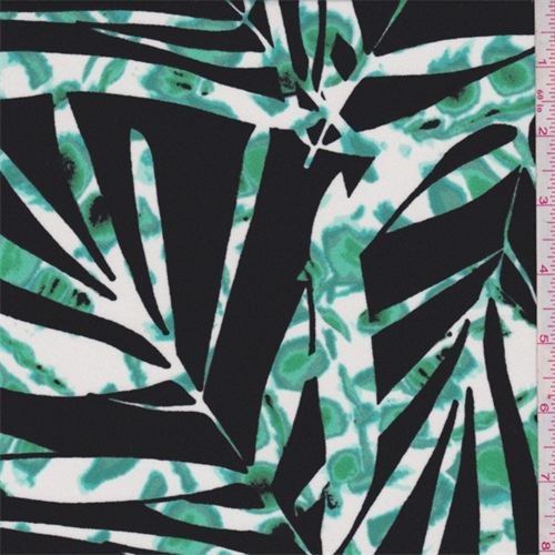 *3 3/4 YD PC--Black/Jade Palm Frond Print Georgette