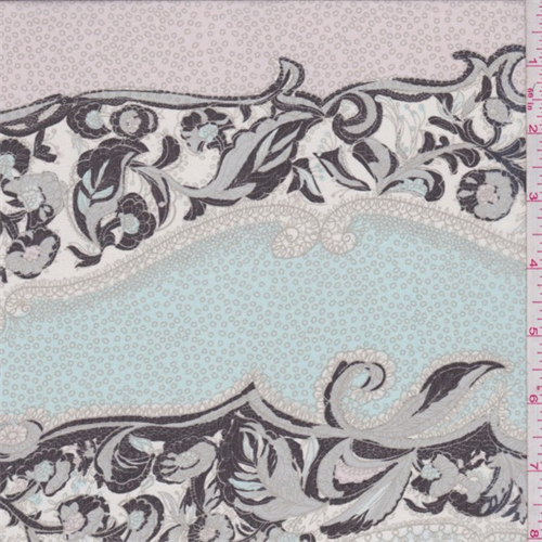 *4 1/8 YD PC--Rose/Spa Blue Floral Wave Silk Chiffon