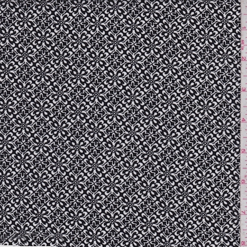 Black/Pearl White Floral Lattice Rayon Challis