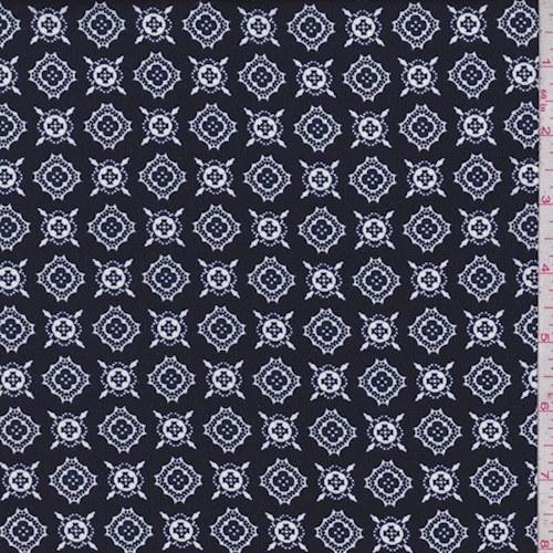 Deep Navy Deco Medallion Rayon Challis