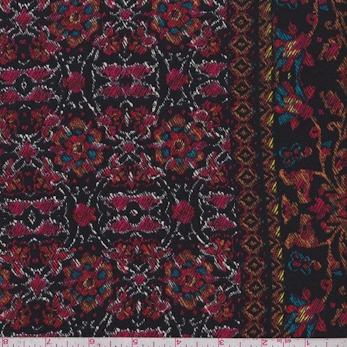 Black/Fuchsia Multi Stylized Stripe Rayon Challis