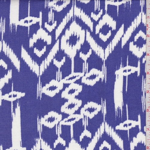 Dark Periwinkle/White Ikat Chevron Rayon Challis