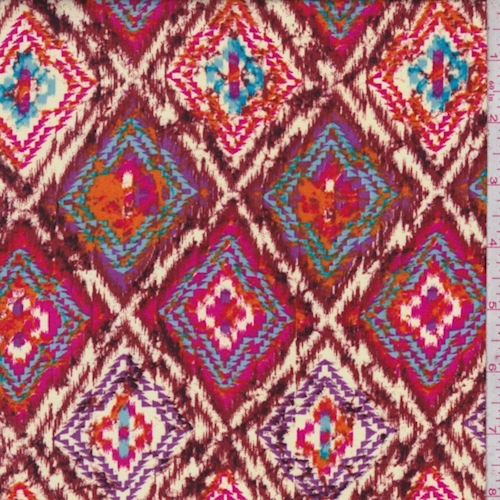 Buff/Fuchsia Flamestitch Diamond Rayon Challis