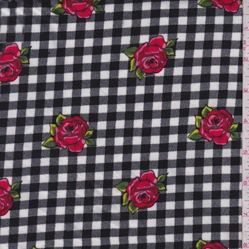 Black/White/Red Floral Check Double Brushed Jersey Knit