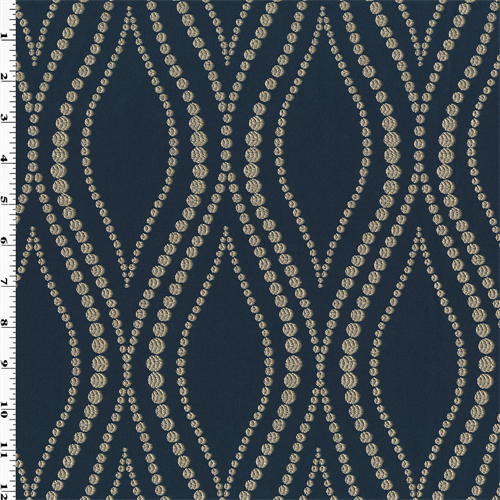 Navy Blue/White Ogee Dot Ribbed Damask Decorating Fabric