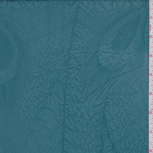 Teal Peacock Feather Embossed Chiffon