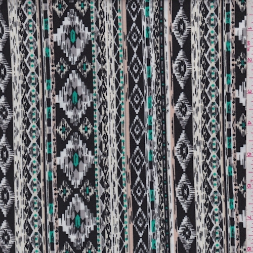 Black/Grey Southwest Stripe Rayon Challis