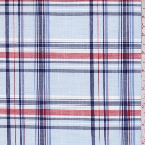 Pale Blue/Navy/Red Plaid Shirting