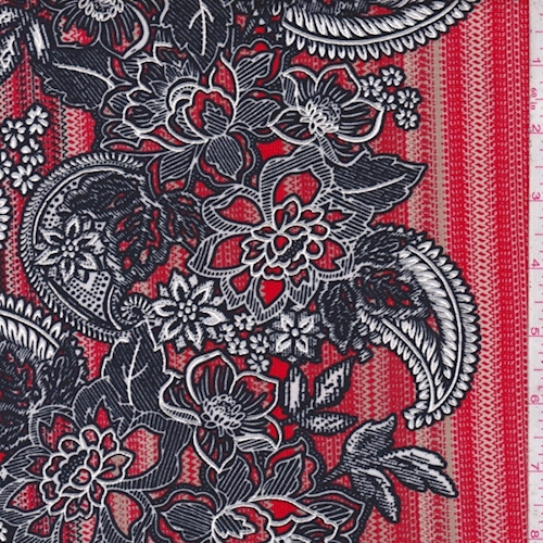 ITY Red/Tan/Black Paisley/Floral Jersey Knit