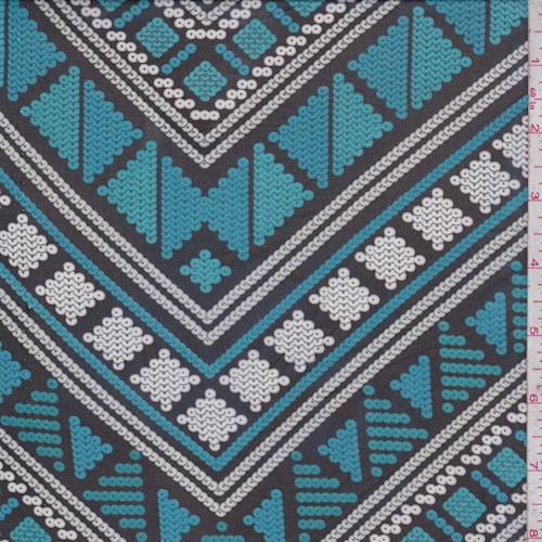Black/Aqua Sequin Print Chevron Chiffon