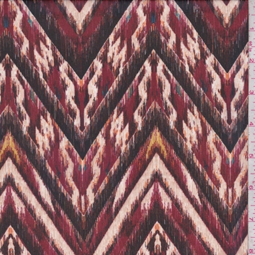 Wine/Black/Beige Flamestitch Chevron Chiffon