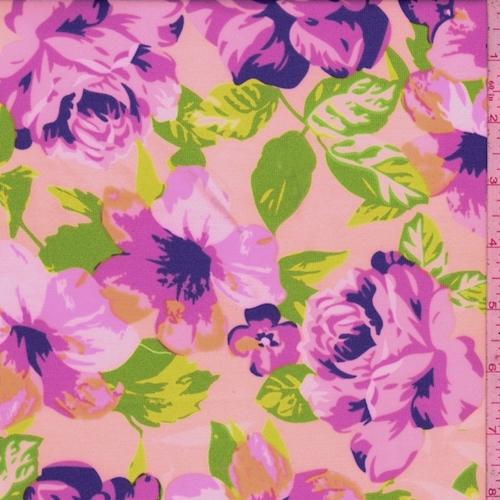 Pink/Aqua/Lime Tropical Floral Scuba Knit