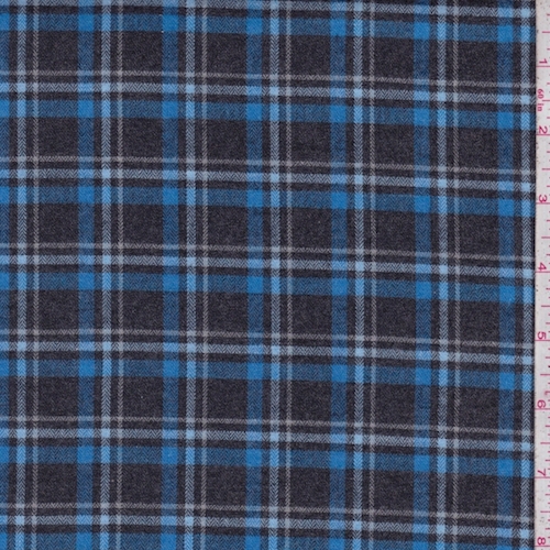 Onyx/Blue Plaid Brushed Shirting