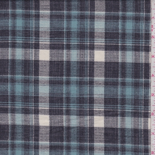 Cream/Jade Blue Plaid Flannel