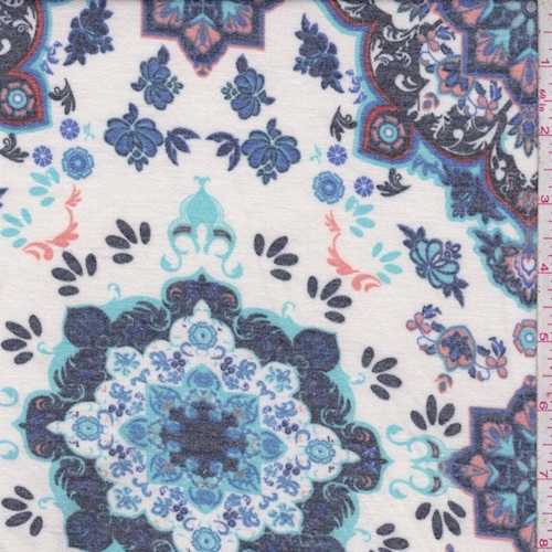 White/Turquoise Multi Medallion Baby French Terry Knit