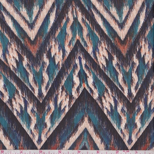 Rose/Teal/Cobalt Flamestitch Chiffon