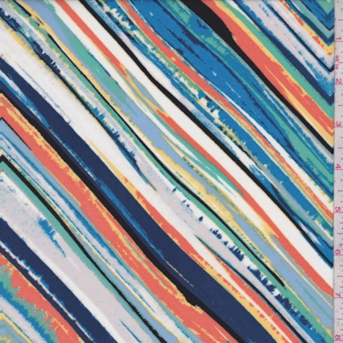 Yellow/White/Blue Chevron Crepe Georgette