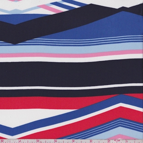 Navy/Royal/Red Chevron Stripe Crepe Georgette