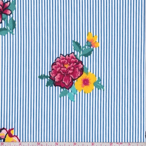 ITY Blue/White Floral Pinstripe Jersey Knit