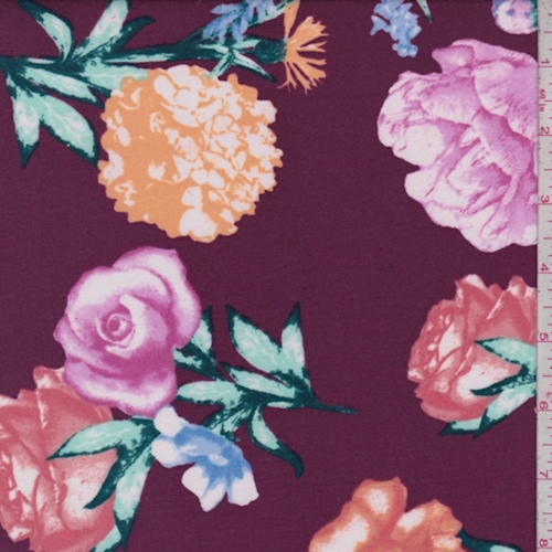 Wine/Pink/Orange Floral Double Brushed Jersey Knit