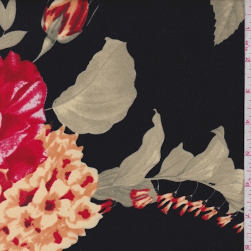 Black/Red/Yellow Peony Super Brushed Jersey Knit