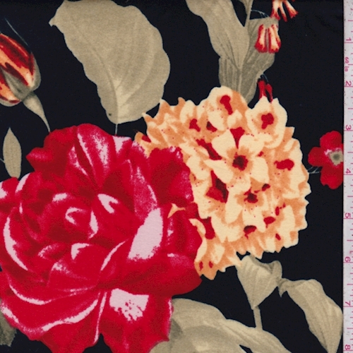 Midnight/Red/Yellow Peony Super Brushed Jersey Knit
