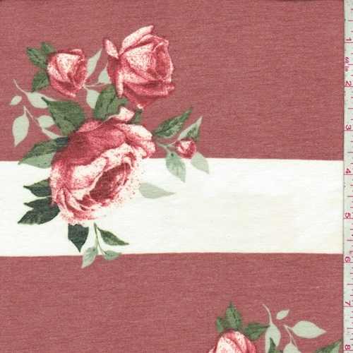 Rust/White Floral/Stripe Baby French Terry Knit