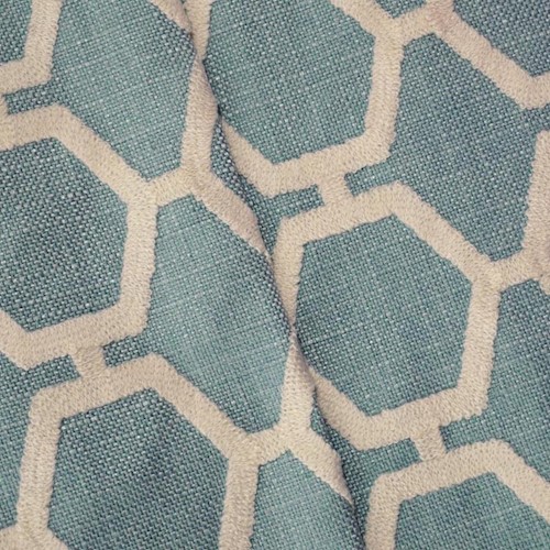Teal/Beige Hexagon Embroidered Basketweave Decor Fabric DFW61089