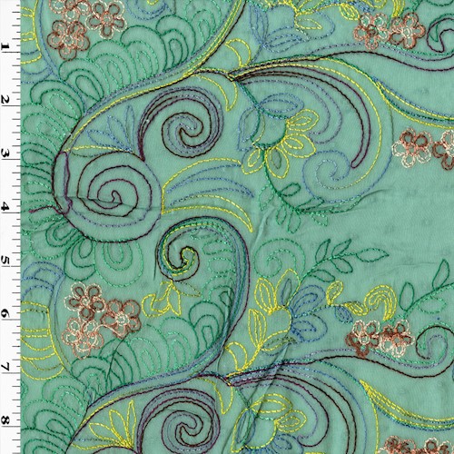 Peppermint/Multi Floral Embroidered Dotted Swiss Batiste APS00707