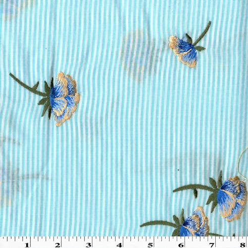 Aqua Teal/Multi Floral Embroidered Stripe Shirting APS00722
