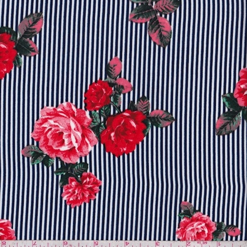 Navy/Coral Pinstripe Floral Challis