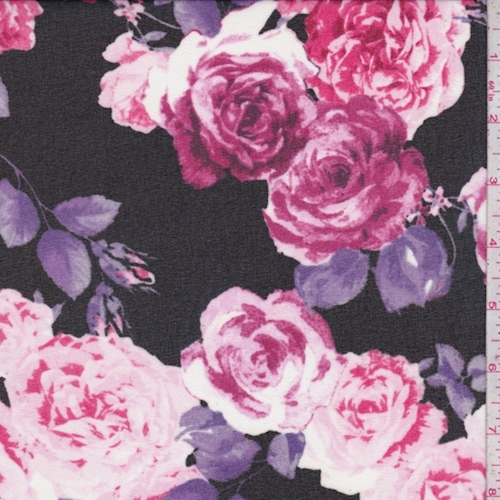 Black/Pink Rose Crepe Georgette